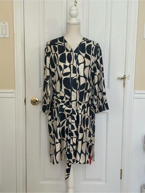 NWT S’ MAX MARA MIDA 100% Silk Tie-Waist Midi Dress, Blue and Cream, Size 6